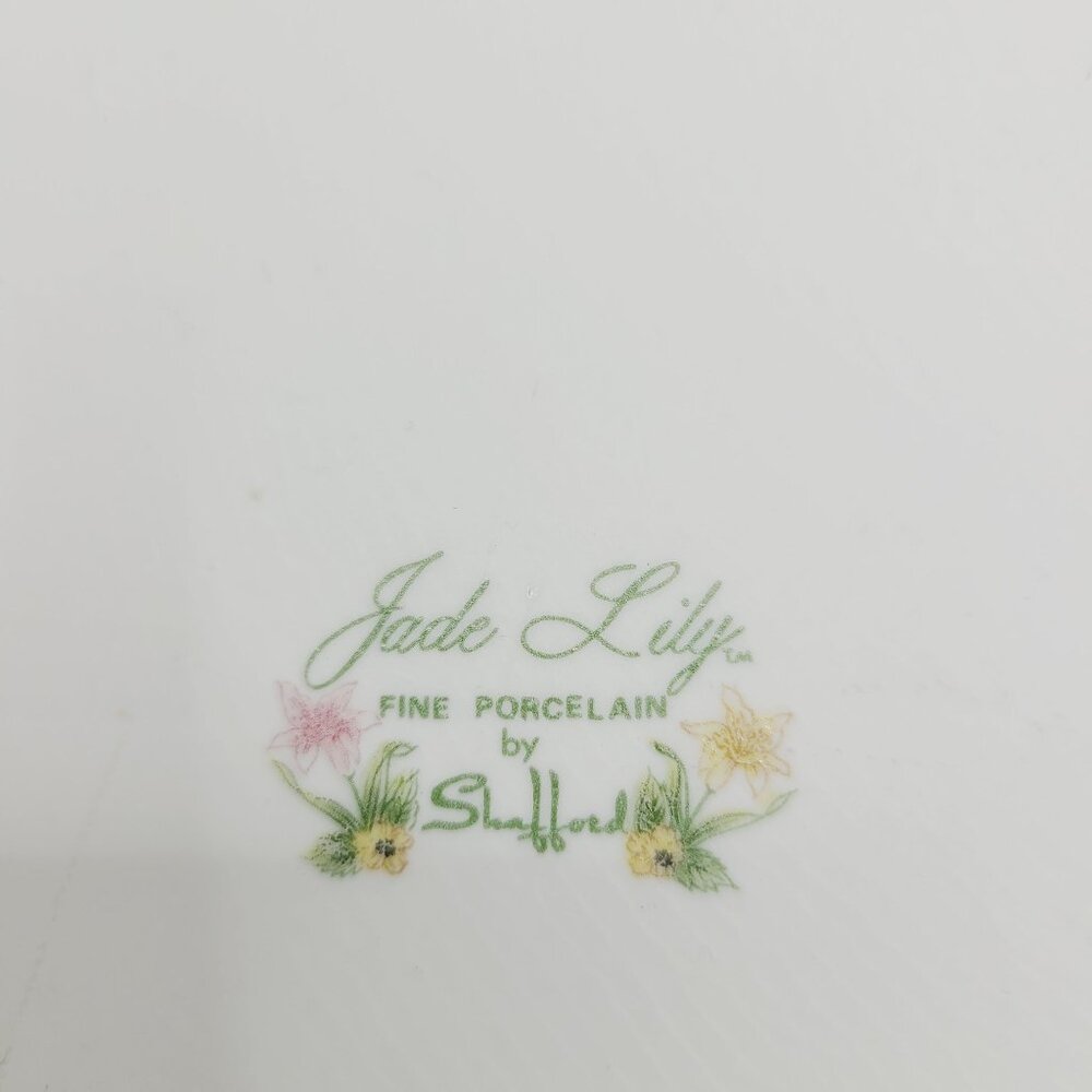 Vintage Shafford Jade Lily Quiche Tart Dish Plate Porcelain Lilies Green Rim - Picture 4 of 10